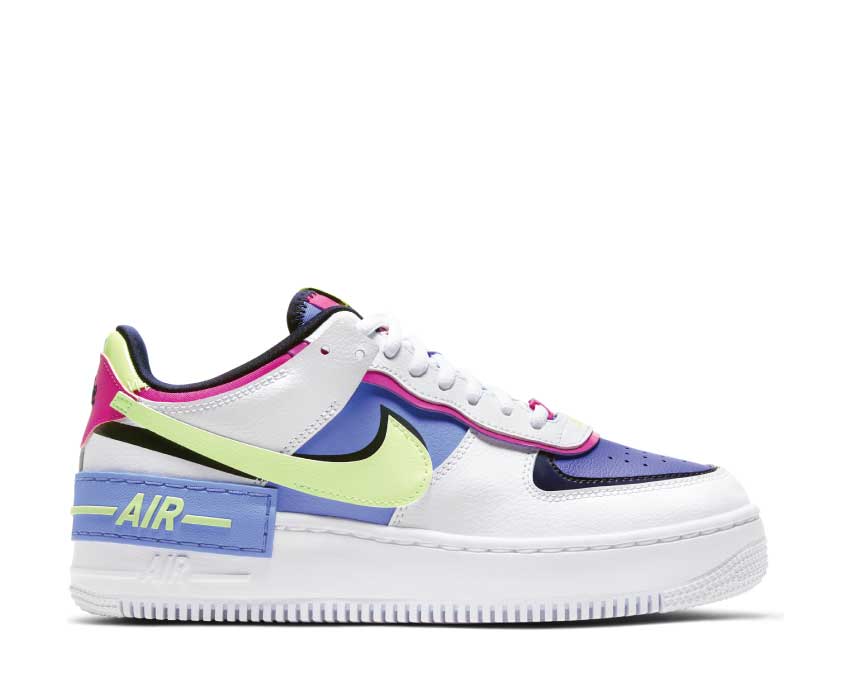 Nike Air Force 1 Shadow White / Barely Volt - Sapphire - Fire Pink CJ1641-100